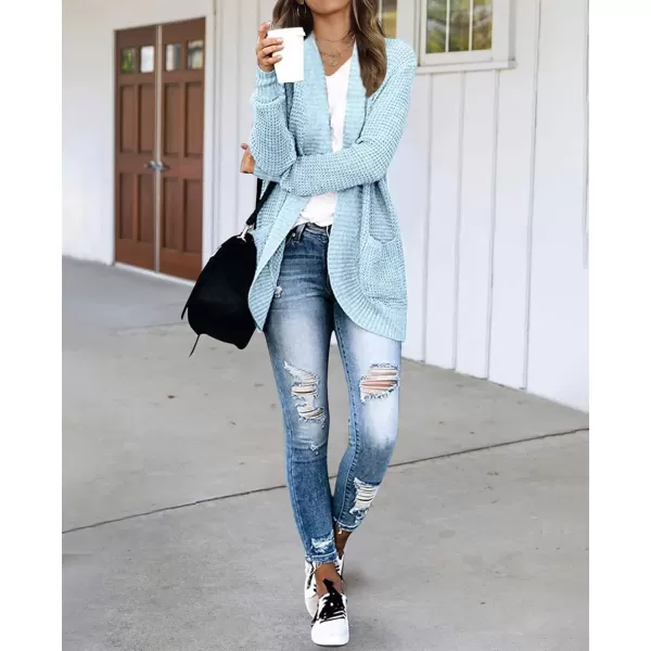 imageZESICA Womens 2023 Fall Winter Long Sleeve Open Front Casual Lightweight Soft Knit Cardigan Sweater OuterwearSkyblue