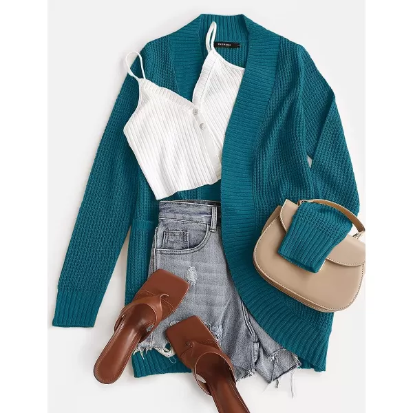 imageZESICA Womens 2023 Fall Winter Long Sleeve Open Front Casual Lightweight Soft Knit Cardigan Sweater OuterwearTeal