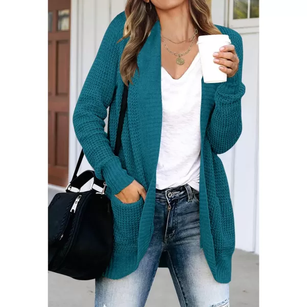 imageZESICA Womens 2023 Fall Winter Long Sleeve Open Front Casual Lightweight Soft Knit Cardigan Sweater OuterwearTeal