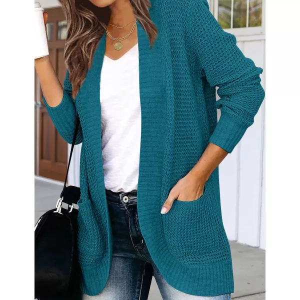 imageZESICA Womens 2023 Fall Winter Long Sleeve Open Front Casual Lightweight Soft Knit Cardigan Sweater OuterwearTeal