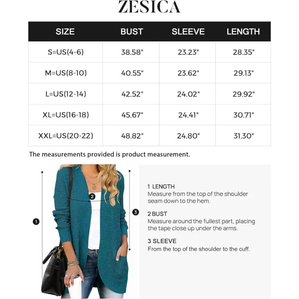 imageZESICA Womens 2023 Fall Winter Long Sleeve Open Front Casual Lightweight Soft Knit Cardigan Sweater OuterwearTeal