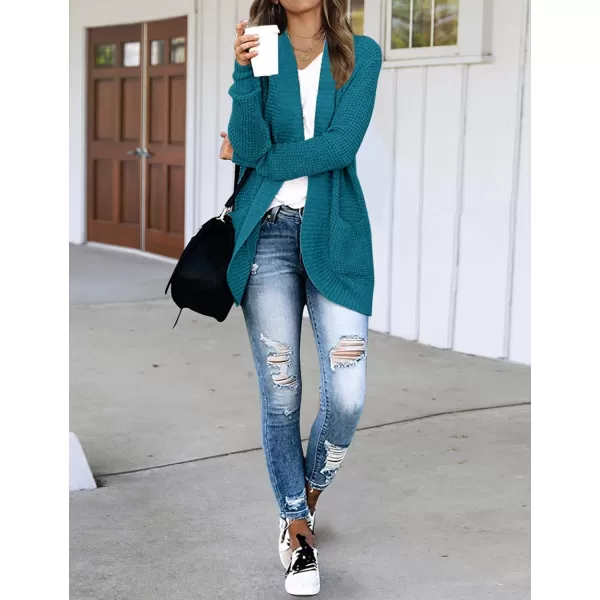 imageZESICA Womens 2023 Fall Winter Long Sleeve Open Front Casual Lightweight Soft Knit Cardigan Sweater OuterwearTeal