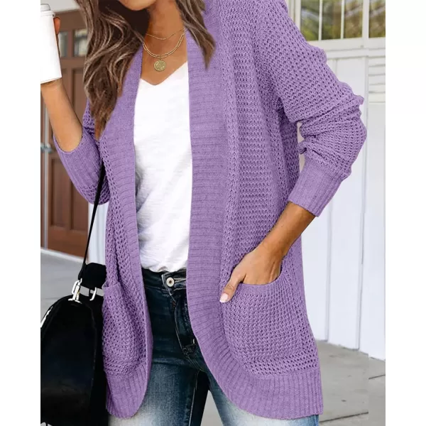 imageZESICA Womens 2023 Fall Winter Long Sleeve Open Front Casual Lightweight Soft Knit Cardigan Sweater OuterwearViolet