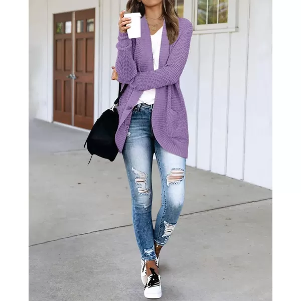 imageZESICA Womens 2023 Fall Winter Long Sleeve Open Front Casual Lightweight Soft Knit Cardigan Sweater OuterwearViolet