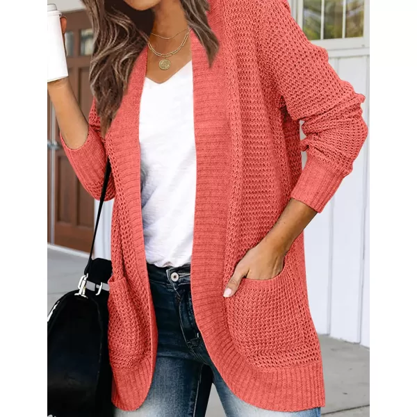 imageZESICA Womens 2023 Fall Winter Long Sleeve Open Front Casual Lightweight Soft Knit Cardigan Sweater OuterwearWatermelon