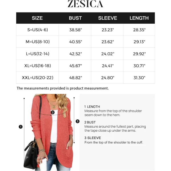 imageZESICA Womens 2023 Fall Winter Long Sleeve Open Front Casual Lightweight Soft Knit Cardigan Sweater OuterwearWatermelon