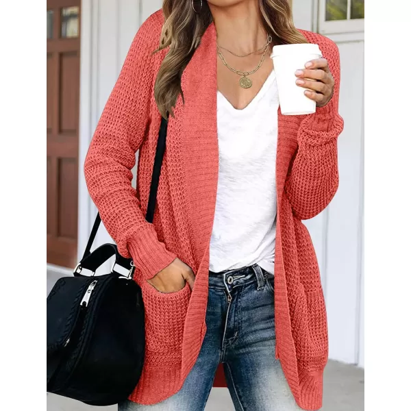 imageZESICA Womens 2023 Fall Winter Long Sleeve Open Front Casual Lightweight Soft Knit Cardigan Sweater OuterwearWatermelon