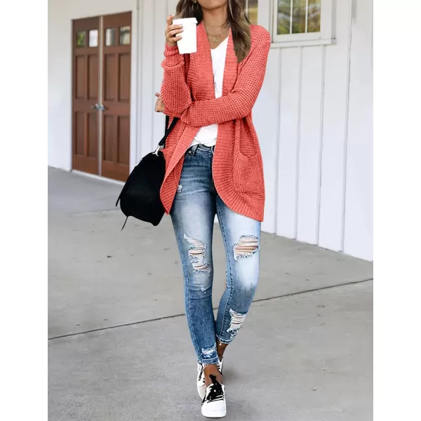imageZESICA Womens 2023 Fall Winter Long Sleeve Open Front Casual Lightweight Soft Knit Cardigan Sweater OuterwearWatermelon