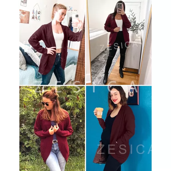 imageZESICA Womens 2023 Fall Winter Long Sleeve Open Front Casual Lightweight Soft Knit Cardigan Sweater OuterwearWine