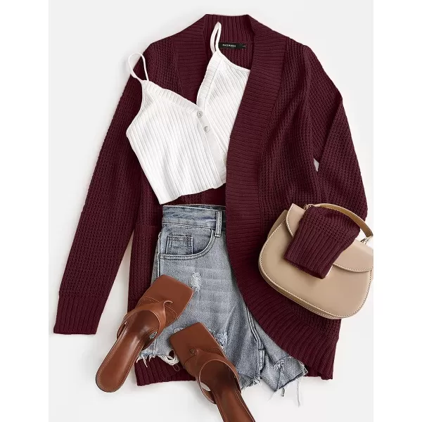 imageZESICA Womens 2023 Fall Winter Long Sleeve Open Front Casual Lightweight Soft Knit Cardigan Sweater OuterwearWine