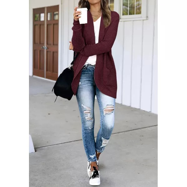 imageZESICA Womens 2023 Fall Winter Long Sleeve Open Front Casual Lightweight Soft Knit Cardigan Sweater OuterwearWine