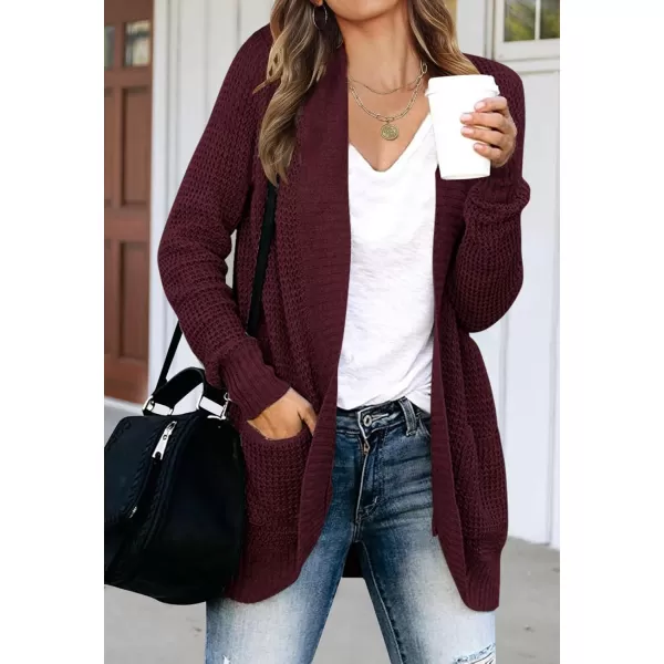 imageZESICA Womens 2023 Fall Winter Long Sleeve Open Front Casual Lightweight Soft Knit Cardigan Sweater OuterwearWine