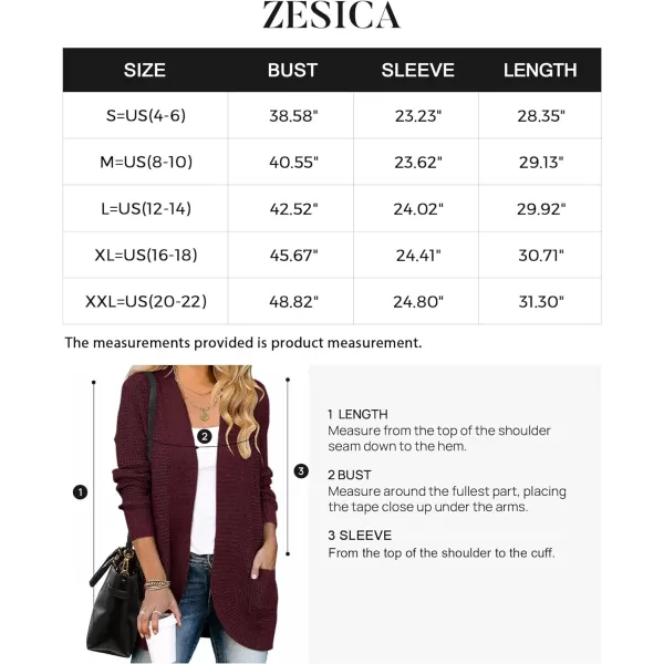 imageZESICA Womens 2023 Fall Winter Long Sleeve Open Front Casual Lightweight Soft Knit Cardigan Sweater OuterwearWine