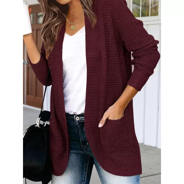 imageZESICA Womens 2023 Fall Winter Long Sleeve Open Front Casual Lightweight Soft Knit Cardigan Sweater OuterwearWine