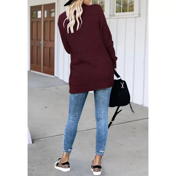 imageZESICA Womens 2023 Fall Winter Long Sleeve Open Front Casual Lightweight Soft Knit Cardigan Sweater OuterwearWine