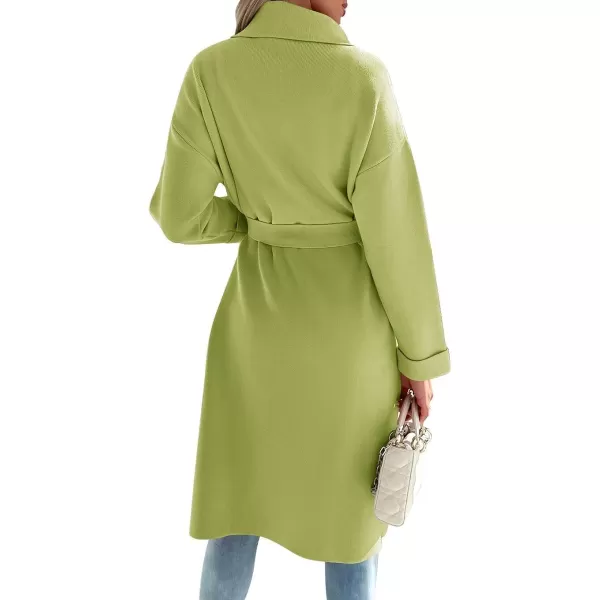 imageZESICA Womens 2023 Fall Winter Long Sleeve Open Front Knit Cardigan Lapel Button Down Belted Sweater Coat with PocketsAvocado