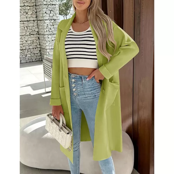 imageZESICA Womens 2023 Fall Winter Long Sleeve Open Front Knit Cardigan Lapel Button Down Belted Sweater Coat with PocketsAvocado