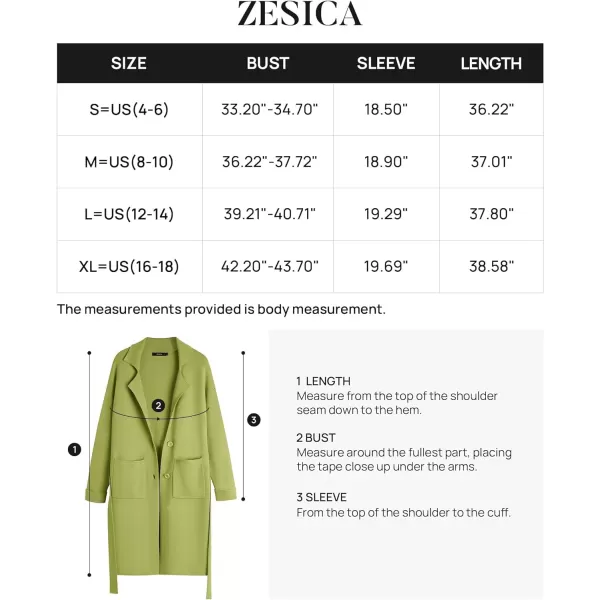 imageZESICA Womens 2023 Fall Winter Long Sleeve Open Front Knit Cardigan Lapel Button Down Belted Sweater Coat with PocketsAvocado