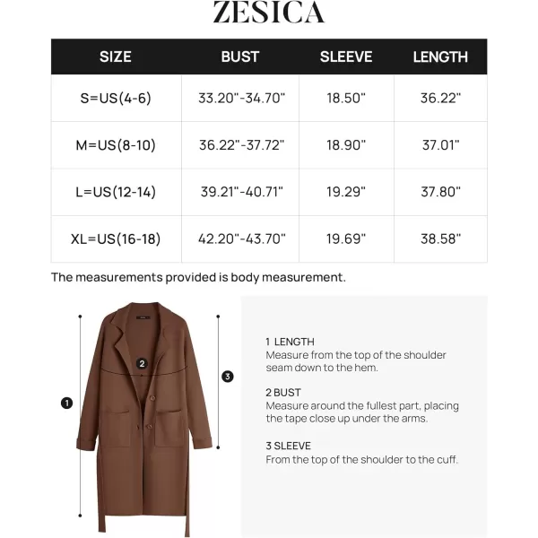 imageZESICA Womens 2023 Fall Winter Long Sleeve Open Front Knit Cardigan Lapel Button Down Belted Sweater Coat with PocketsBrown