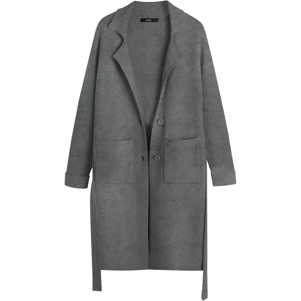 imageZESICA Womens 2023 Fall Winter Long Sleeve Open Front Knit Cardigan Lapel Button Down Belted Sweater Coat with PocketsDarkgrey