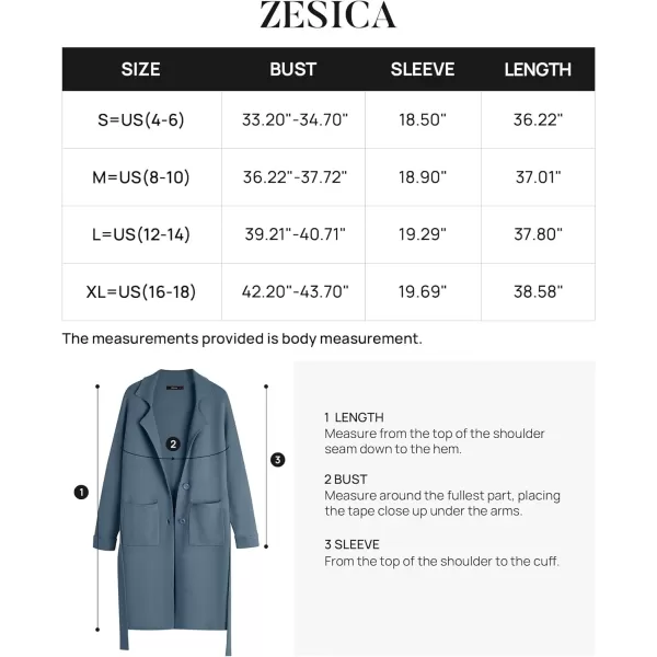 imageZESICA Womens 2023 Fall Winter Long Sleeve Open Front Knit Cardigan Lapel Button Down Belted Sweater Coat with PocketsDustyblue