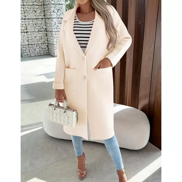 imageZESICA Womens 2023 Fall Winter Long Sleeve Open Front Knit Cardigan Lapel Button Down Belted Sweater Coat with PocketsIvory