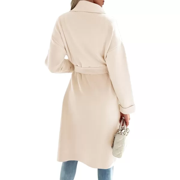 imageZESICA Womens 2023 Fall Winter Long Sleeve Open Front Knit Cardigan Lapel Button Down Belted Sweater Coat with PocketsIvory