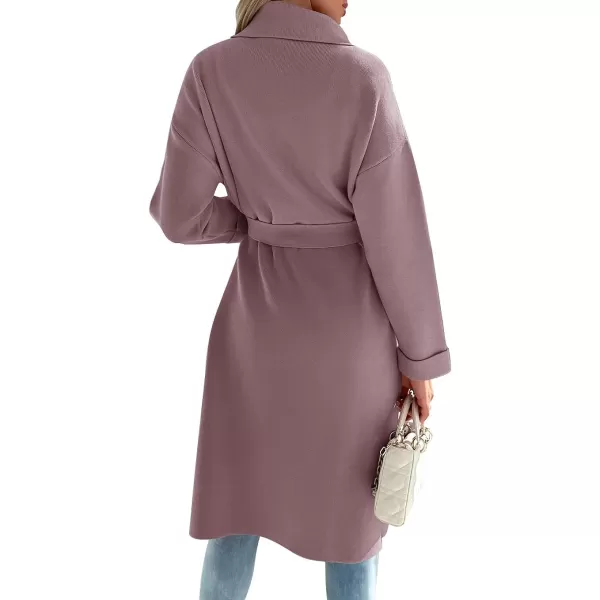 imageZESICA Womens 2023 Fall Winter Long Sleeve Open Front Knit Cardigan Lapel Button Down Belted Sweater Coat with PocketsPurple
