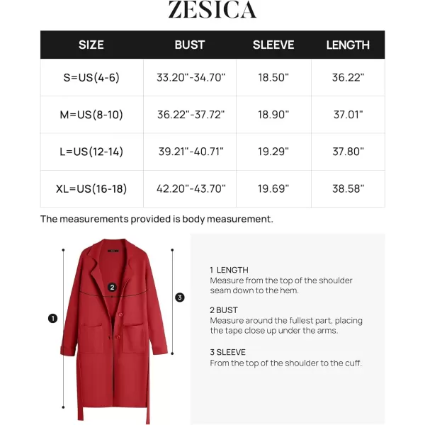 imageZESICA Womens 2023 Fall Winter Long Sleeve Open Front Knit Cardigan Lapel Button Down Belted Sweater Coat with PocketsRed