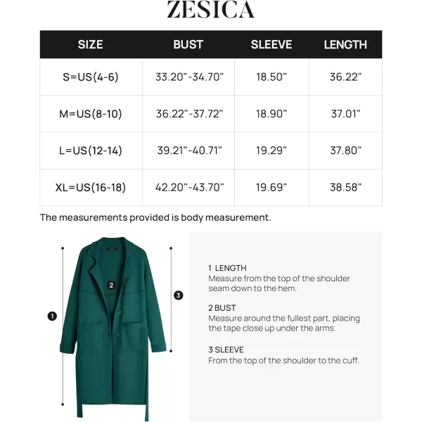 imageZESICA Womens 2023 Fall Winter Long Sleeve Open Front Knit Cardigan Lapel Button Down Belted Sweater Coat with PocketsTeal