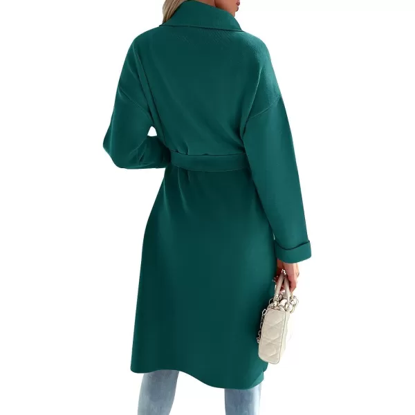 imageZESICA Womens 2023 Fall Winter Long Sleeve Open Front Knit Cardigan Lapel Button Down Belted Sweater Coat with PocketsTeal