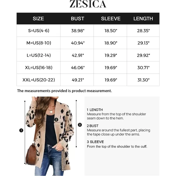imageZESICA Womens 2023 Fall Winter Long Sleeves Open Front Leopard Print Knitted Sweater Cardigan Coat OutwearA Beige