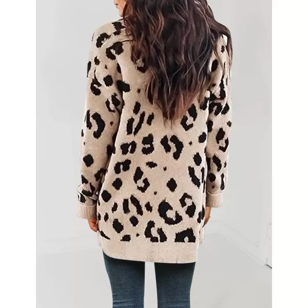 imageZESICA Womens 2023 Fall Winter Long Sleeves Open Front Leopard Print Knitted Sweater Cardigan Coat OutwearA Beige