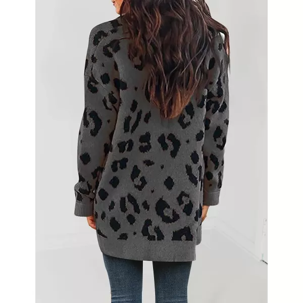 imageZESICA Womens 2023 Fall Winter Long Sleeves Open Front Leopard Print Knitted Sweater Cardigan Coat OutwearA Dark Grey