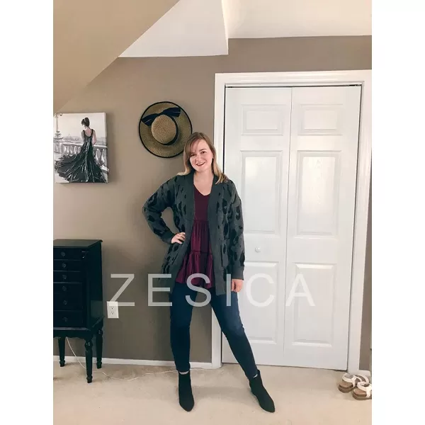 imageZESICA Womens 2023 Fall Winter Long Sleeves Open Front Leopard Print Knitted Sweater Cardigan Coat OutwearA Dark Grey