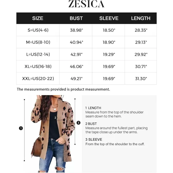 imageZESICA Womens 2023 Fall Winter Long Sleeves Open Front Leopard Print Knitted Sweater Cardigan Coat OutwearA Khaki