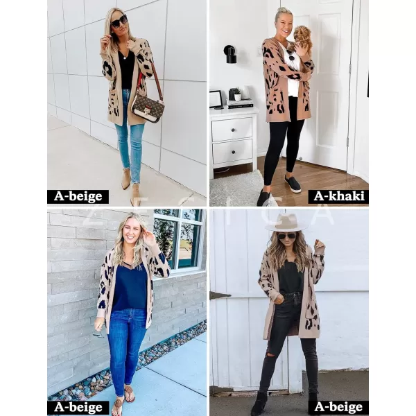 imageZESICA Womens 2023 Fall Winter Long Sleeves Open Front Leopard Print Knitted Sweater Cardigan Coat OutwearA White