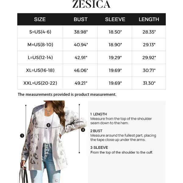 imageZESICA Womens 2023 Fall Winter Long Sleeves Open Front Leopard Print Knitted Sweater Cardigan Coat OutwearA White