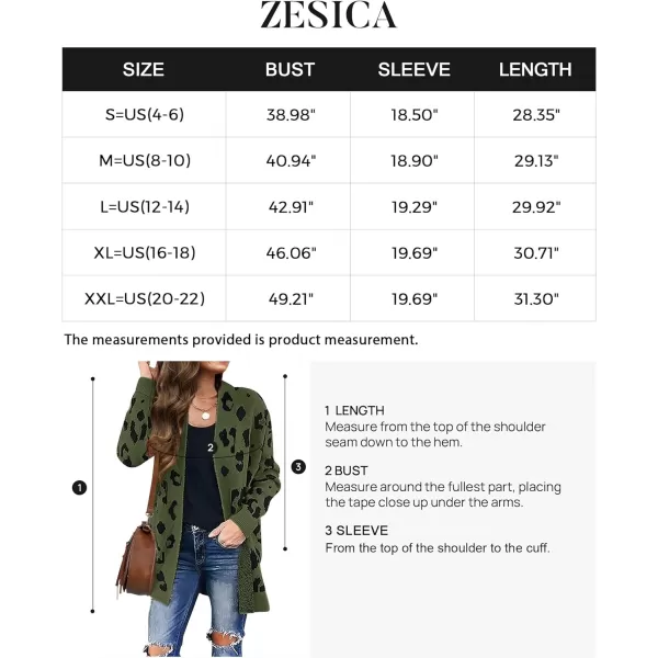 imageZESICA Womens 2023 Fall Winter Long Sleeves Open Front Leopard Print Knitted Sweater Cardigan Coat OutwearArmygreen