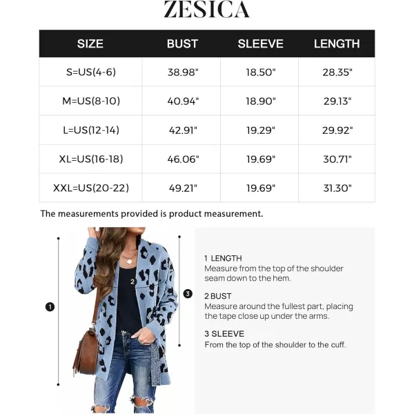 imageZESICA Womens 2023 Fall Winter Long Sleeves Open Front Leopard Print Knitted Sweater Cardigan Coat OutwearBlue