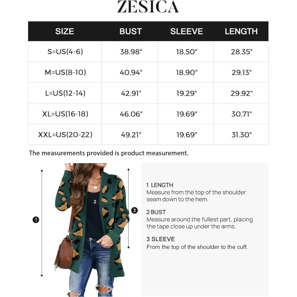 imageZESICA Womens 2023 Fall Winter Long Sleeves Open Front Leopard Print Knitted Sweater Cardigan Coat OutwearGreen