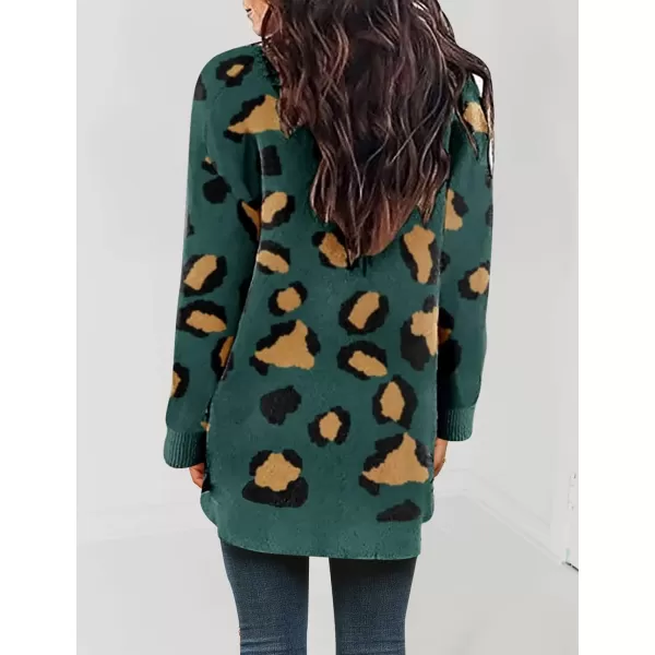 imageZESICA Womens 2023 Fall Winter Long Sleeves Open Front Leopard Print Knitted Sweater Cardigan Coat OutwearGreen