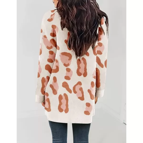 imageZESICA Womens 2023 Fall Winter Long Sleeves Open Front Leopard Print Knitted Sweater Cardigan Coat OutwearOrange