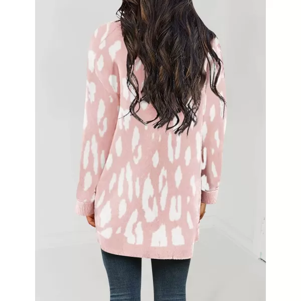 imageZESICA Womens 2023 Fall Winter Long Sleeves Open Front Leopard Print Knitted Sweater Cardigan Coat OutwearPink