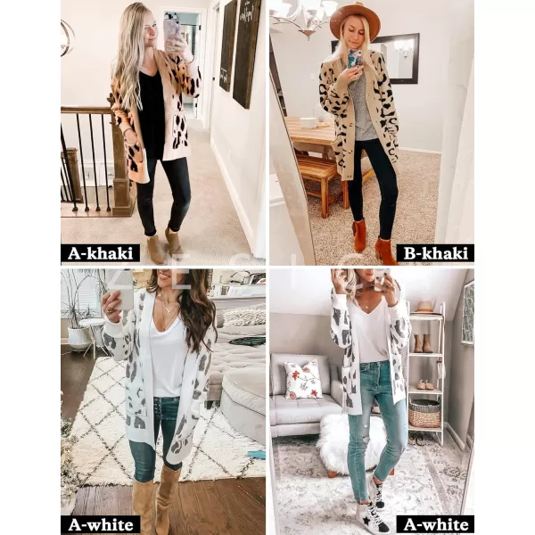 imageZESICA Womens 2023 Fall Winter Long Sleeves Open Front Leopard Print Knitted Sweater Cardigan Coat OutwearPink