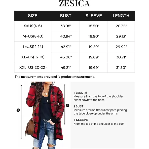 imageZESICA Womens 2023 Fall Winter Long Sleeves Open Front Leopard Print Knitted Sweater Cardigan Coat OutwearRed Plaid