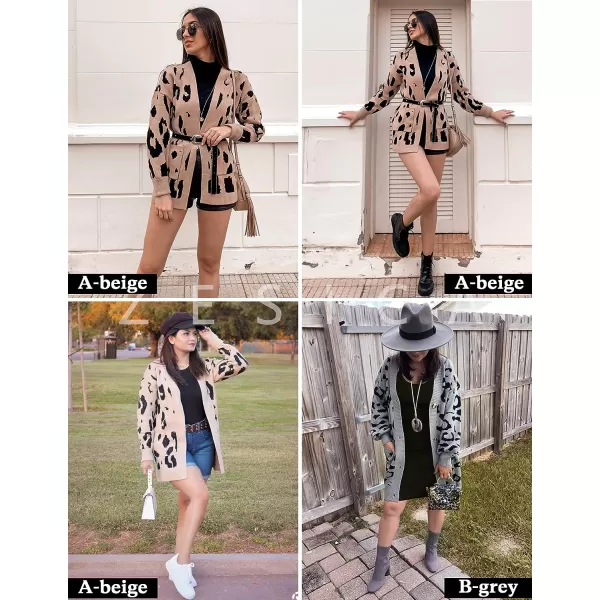 imageZESICA Womens 2023 Fall Winter Long Sleeves Open Front Leopard Print Knitted Sweater Cardigan Coat OutwearSolid Black