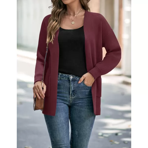 imageZESICA Womens 2023 Fall Winter Long Sleeves Open Front Leopard Print Knitted Sweater Cardigan Coat OutwearSolid Wine