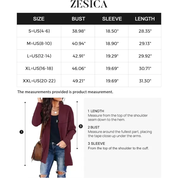 imageZESICA Womens 2023 Fall Winter Long Sleeves Open Front Leopard Print Knitted Sweater Cardigan Coat OutwearSolid Wine