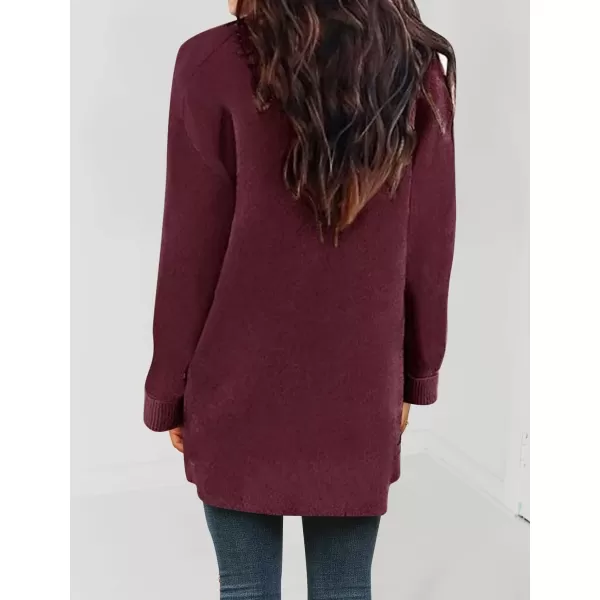 imageZESICA Womens 2023 Fall Winter Long Sleeves Open Front Leopard Print Knitted Sweater Cardigan Coat OutwearSolidwine